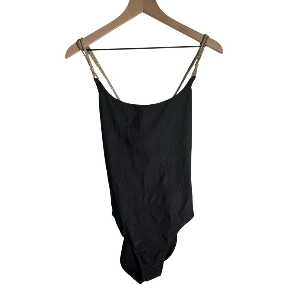 AERIE Black textured gold strap one piece summer vacation beach wear swimsuit L